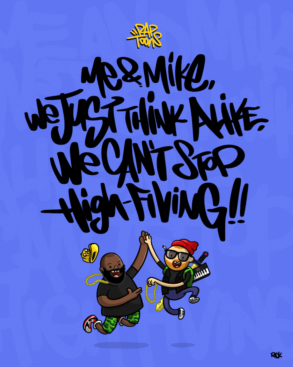 Run the Jewels Stay Gold lyrics cartoon parody as Adventure Time with hand-lettered graffiti art from Rap Toons hip-hop illustration series drawn by artist Rick Martin