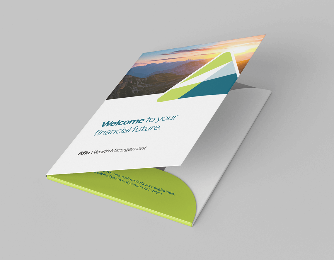 brand presentation document folder design for financial wealth management company Afia by illustrator, artist and freelance graphic designer Rick Martin