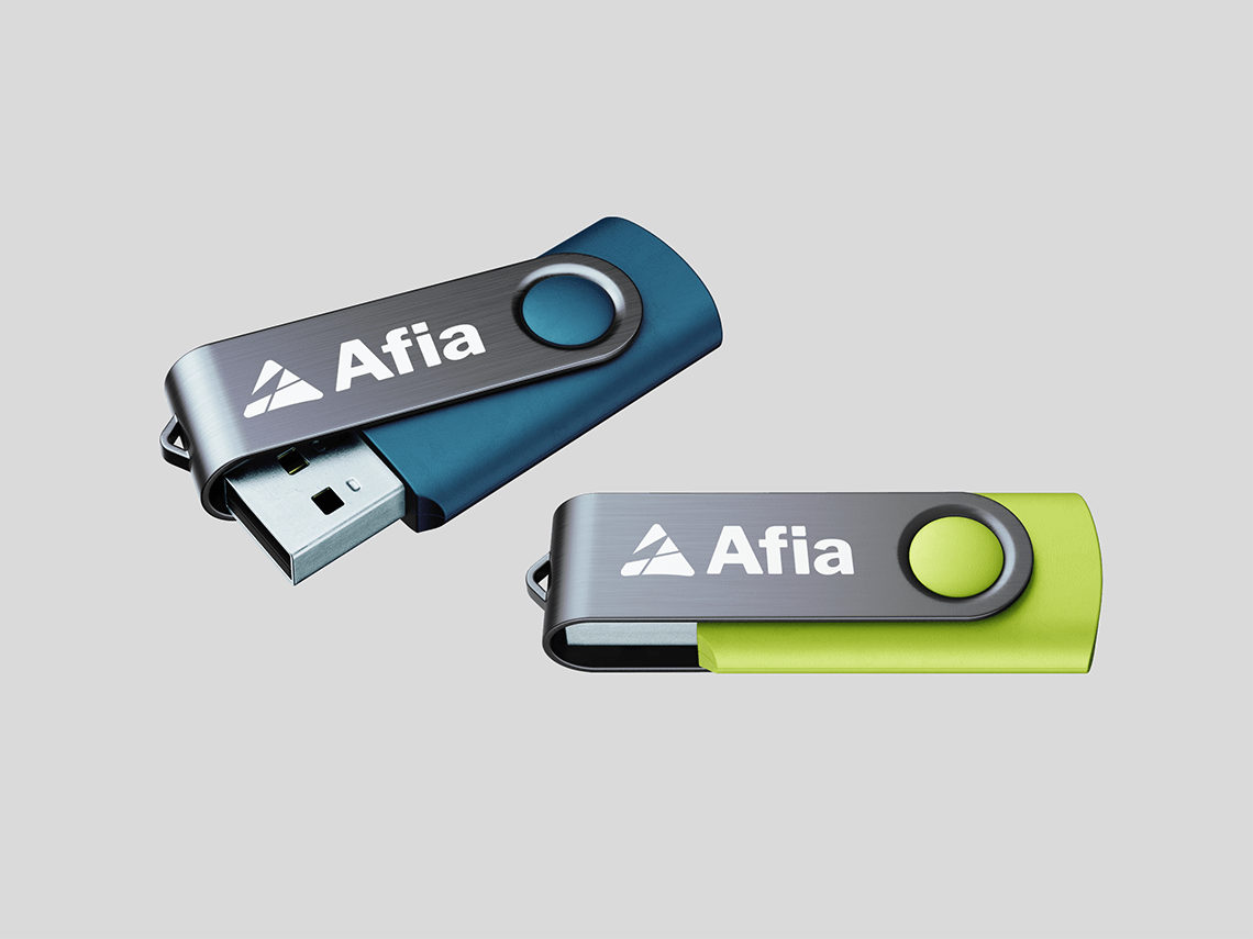 brand presentation USB drive design for financial wealth management company Afia by illustrator, artist and freelance graphic designer Rick Martin