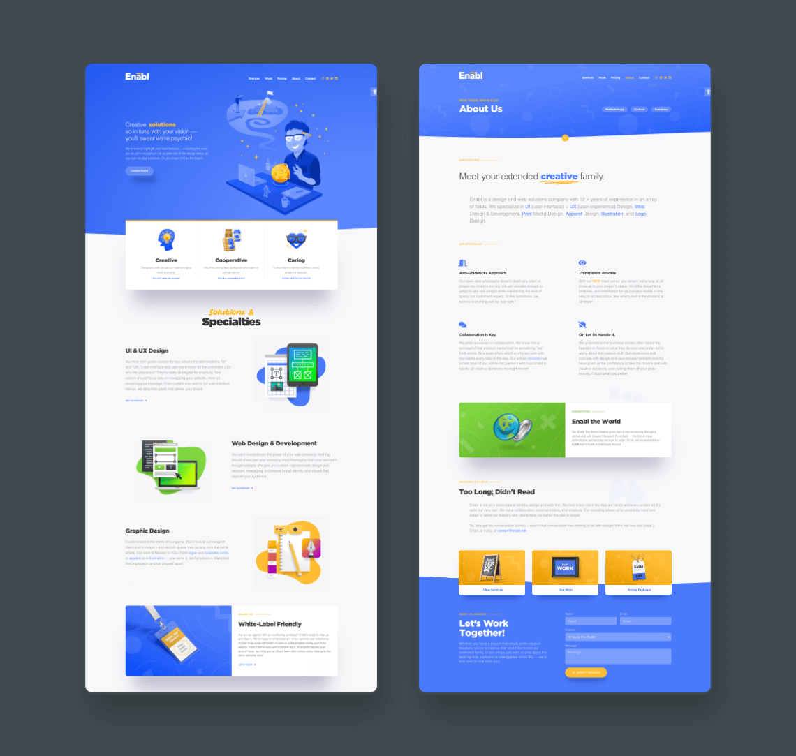 Professional web design and ui design for creative design studio Enabl by graphic designer Rick Martin