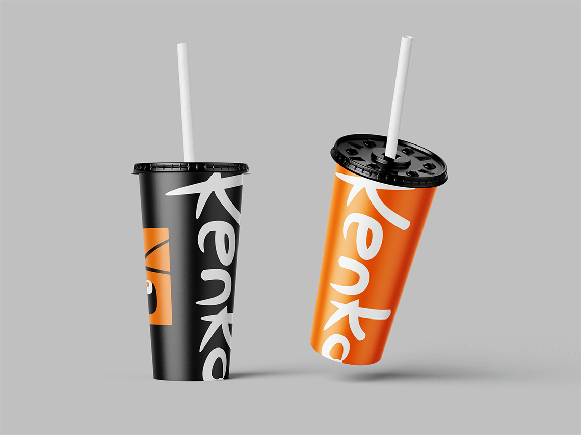 Brand fountain cup packaging design for Japanese sushi restaurant in Cleveland Ohio Kenko teriyaki by freelance graphic designer Rick Martin