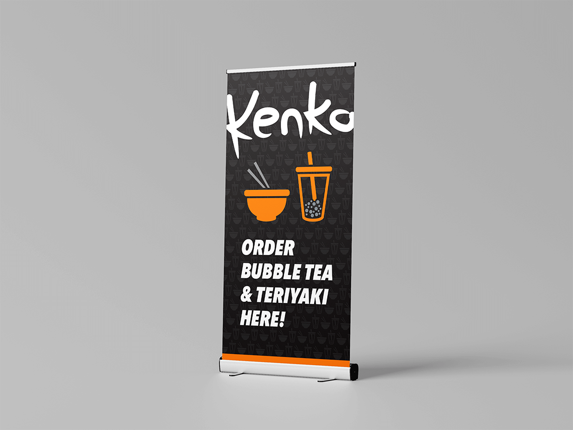 Custom icon design and typography for banner design for Japanese sushi restaurant in Cleveland Ohio Kenko teriyaki by freelance graphic designer Rick Martin