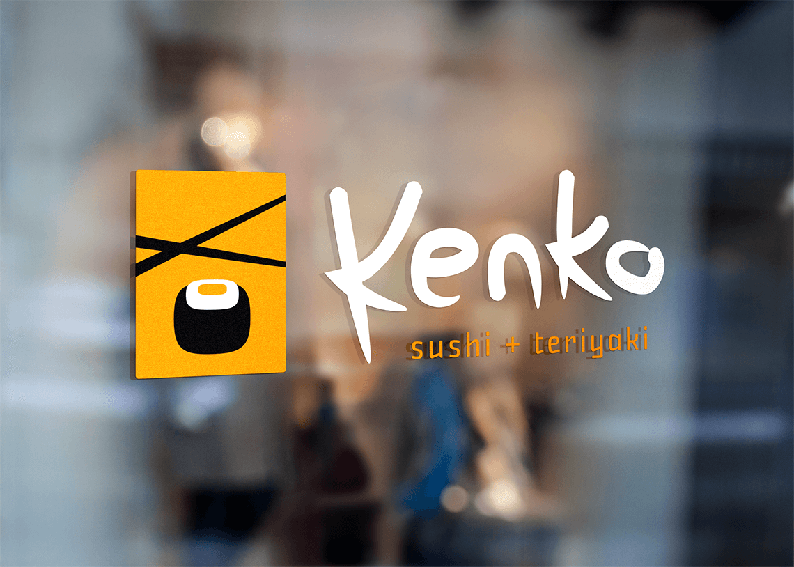 custom creative chopstick hand-lettered wordmark logo design for Japanese sushi restaurant Kenko by illustrator, artist and freelance graphic designer Rick Martin