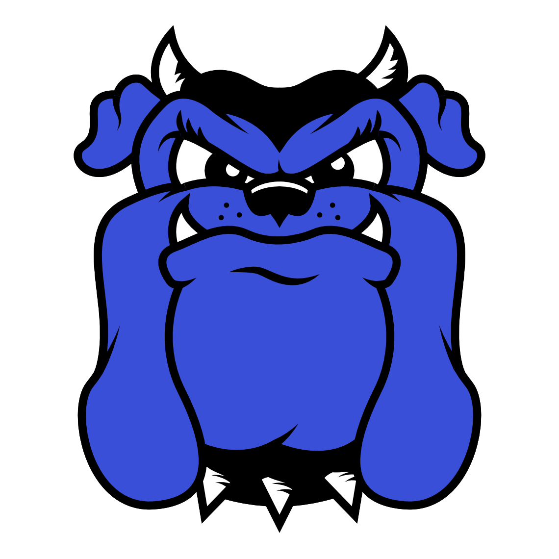 Cartoon lady blue-devil bulldog mascot design for kids soccer team by artist illustrator and designer Rick Martin