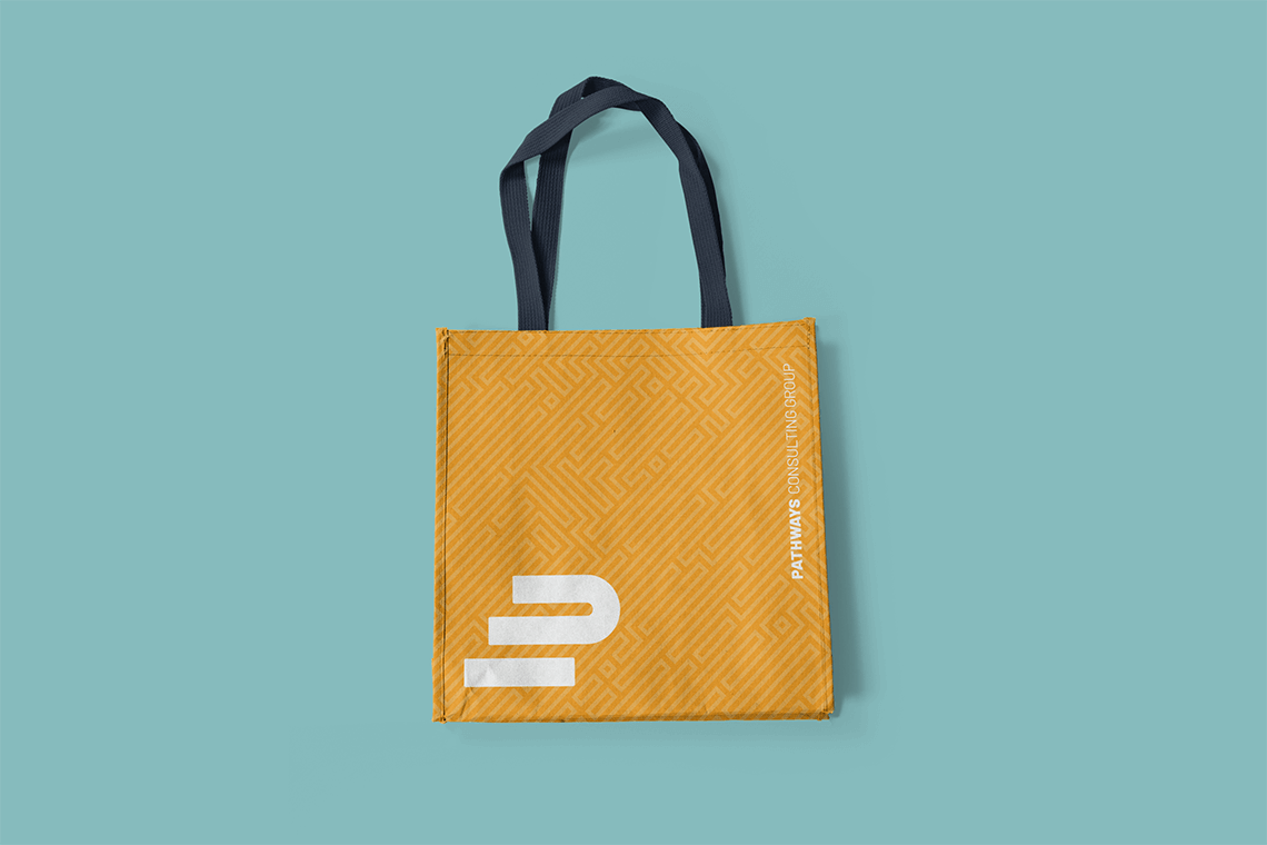 brand presentation custom bag design for Pathways modern dynamic business consulting firm by freelance logo designer Rick Martin