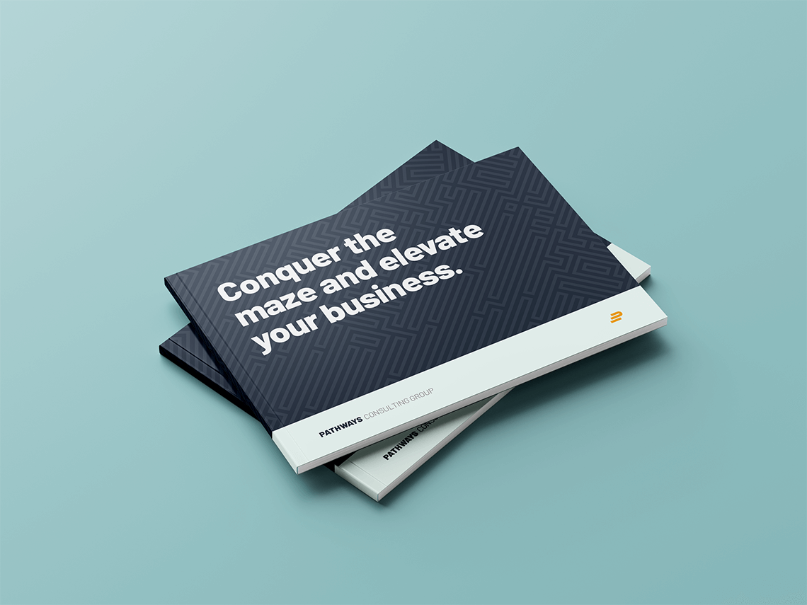 Brand document brochure design for Pathways modern dynamic business consulting firm by freelance logo designer Rick Martin