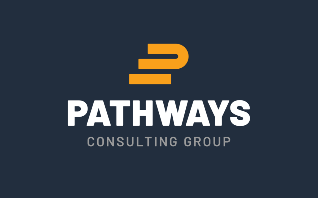 Iconic minimal clever negative space brand mark logo design for Pathways modern dynamic business consulting firm by freelance logo designer Rick Martin