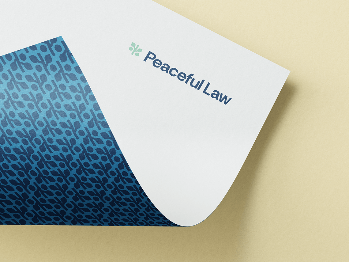 Brand document design for modern lawyer and attorney Peaceful Lawfirm by logo designer Rick Martin