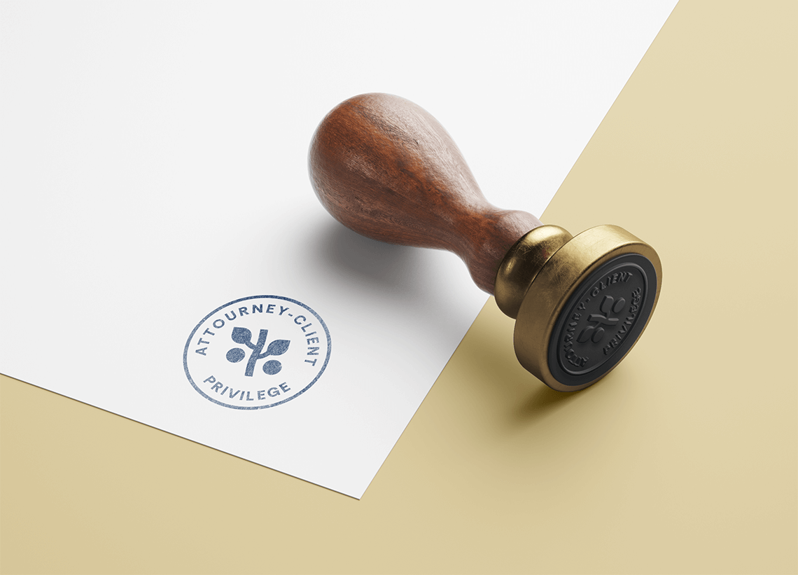 Brand typography stamp motif for modern lawyer and attorney Peaceful Lawfirm by logo designer Rick Martin