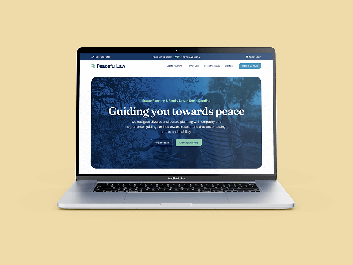 Professional web design and UI design for modern lawyer and attorney Peaceful Lawfirm by logo designer Rick Martin