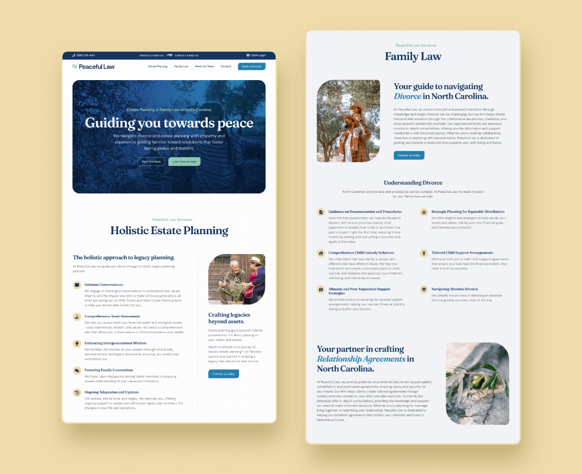 Professional web design and ui design for modern lawfirm Peaceful Law by graphic designer Rick Martin