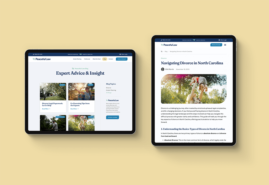 Professional web design and UI design for modern lawyer and attorney Peaceful Lawfirm by logo designer Rick Martin