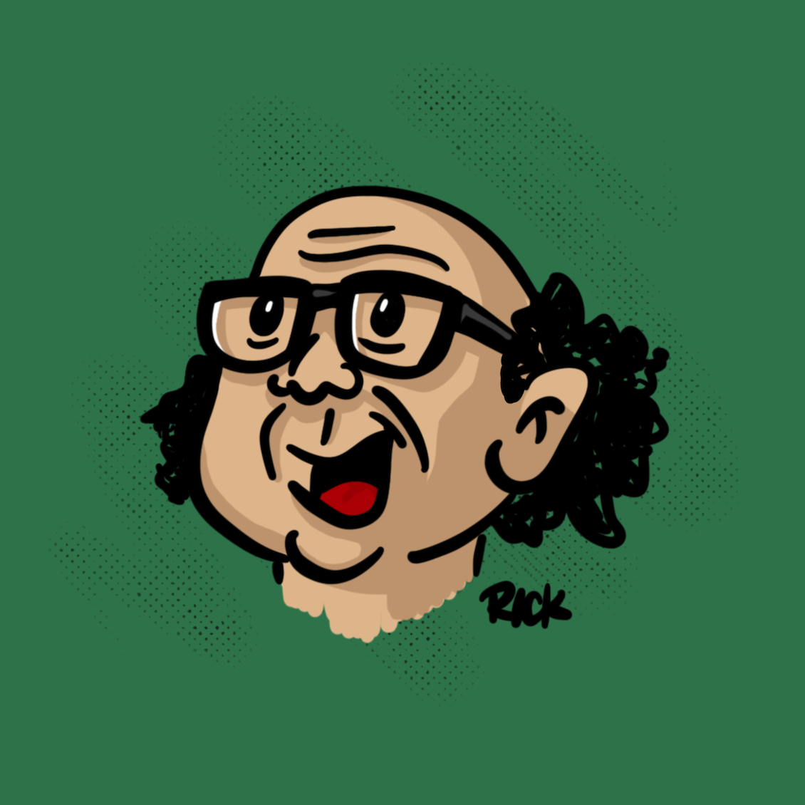 Cartoon portrait of Danny Deviate's Frank Reynolds of Always Sunny in Philadelphia TV show, fan art character drawn by artist Rick Martin