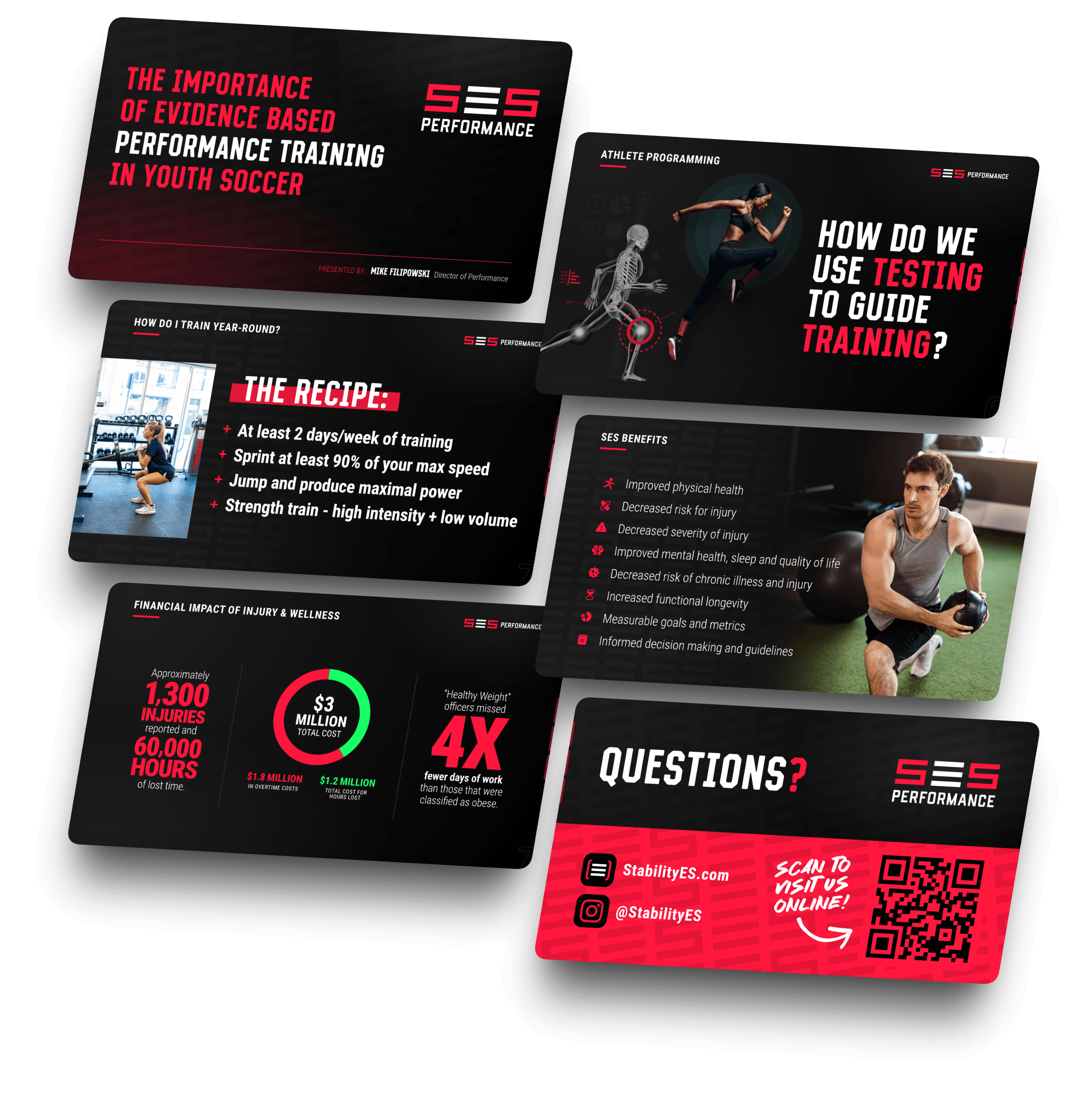 presentation pitch deck design for premier athlete fitness and wellness personal trainer brand SES by freelance graphic designer Rick Martin