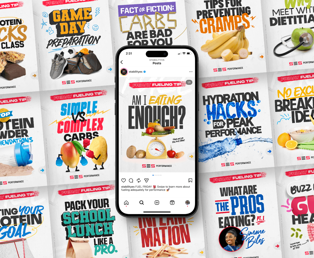 social media post design for premier athlete fitness and wellness personal trainer brand SES by freelance graphic designer Rick Martin