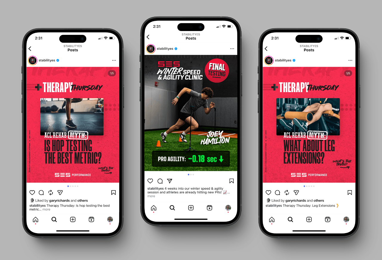 social media post design for premier athlete fitness and wellness personal trainer brand SES by freelance graphic designer Rick Martin