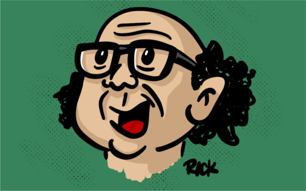 Cartoon portrait of Danny Deviate's Frank Reynolds of Always Sunny in Philadelphia TV show, fan art character drawn by artist Rick Martin