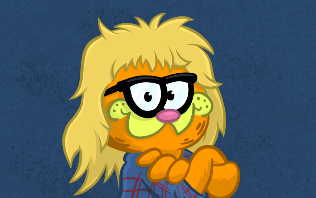 cartoon parody fan art of Garfield the Cat dressed as Garth from Wayne's World, titled Garthfield. Fun cartoon hybrid illustration by artist Rick Martin