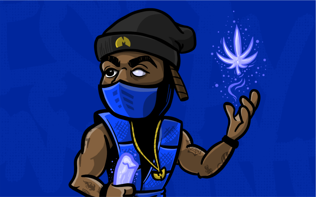 Method Man Wu-Tang rap lyrics cartoon parody as Sub-Zero from Mortal Kombat with hand-lettered graffiti art from hip-hop illustration series, drawn by artist Rick Martin