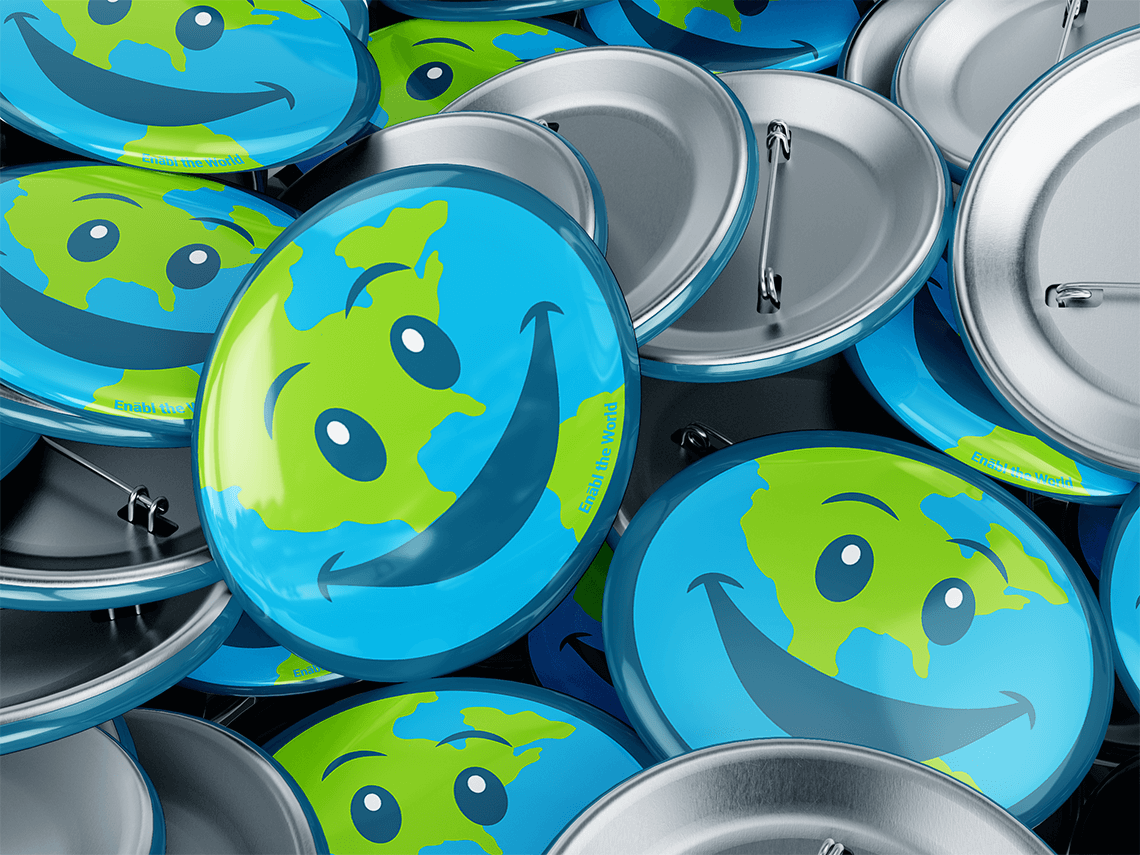 brand mascot smiley face earth globe button design for creative design studio Enabl by graphic designer Rick Martin