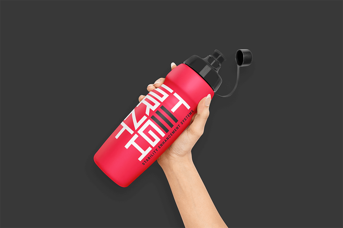 water bottle typography design for premier athlete fitness and wellness personal trainer brand SES by freelance graphic designer Rick Martin