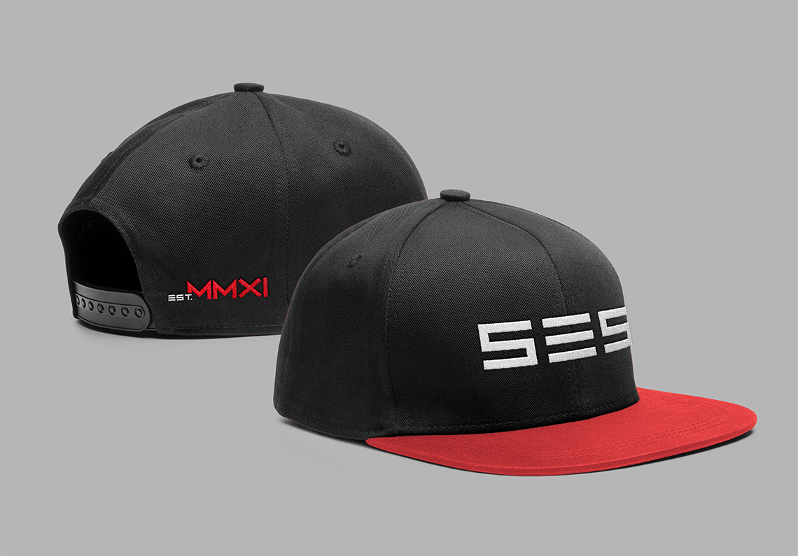 snapback hat apparel design for premier athlete fitness and wellness personal trainer brand SES by freelance graphic designer Rick Martin