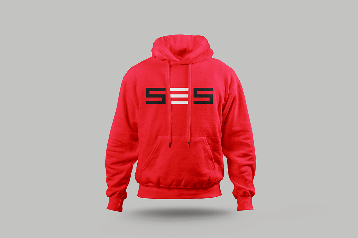 hooded sweatshirt apparel design for premier athlete fitness and wellness personal trainer brand SES by freelance graphic designer Rick Martin