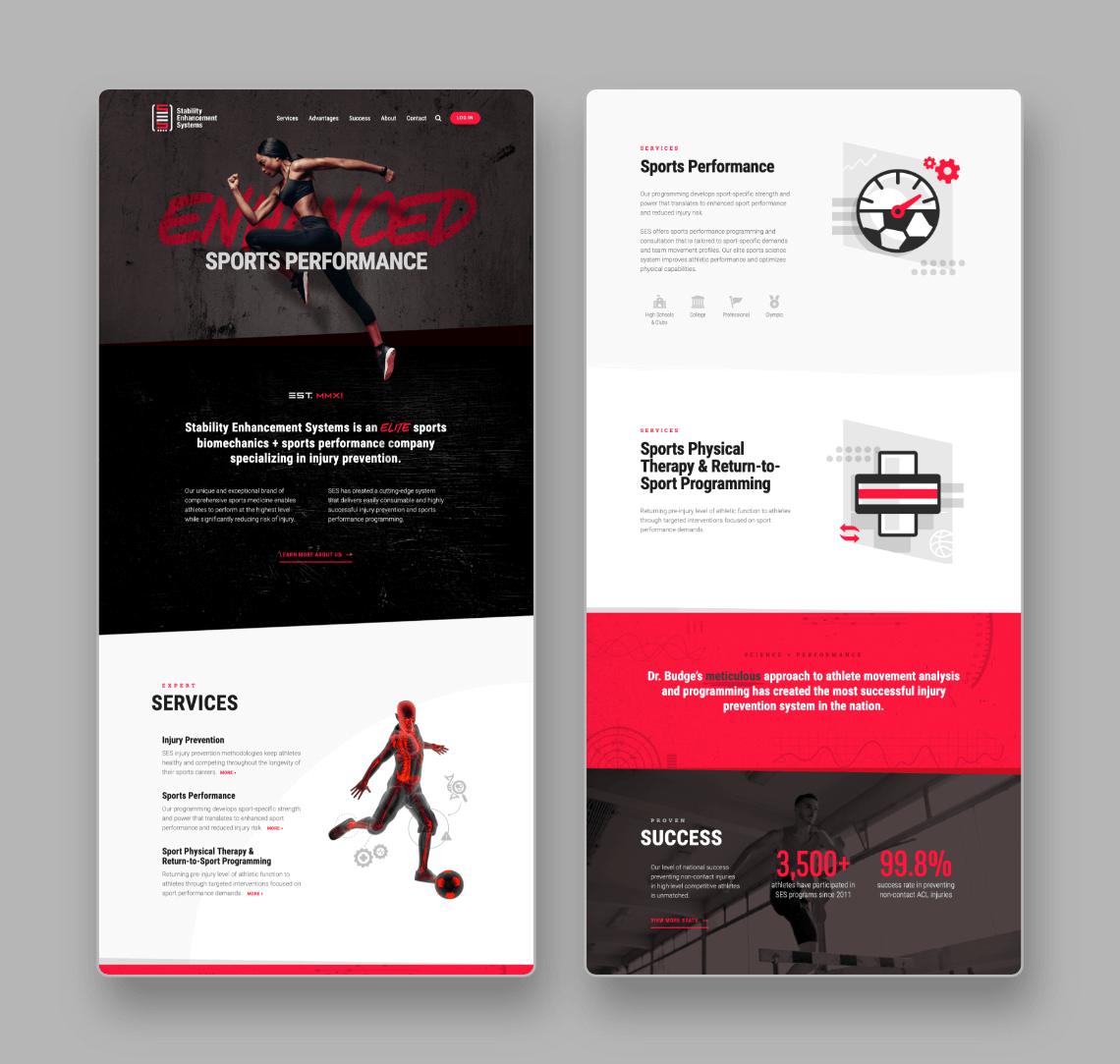 professional web design and ui design for premier athlete fitness and wellness personal trainer brand SES by freelance graphic designer Rick Martin