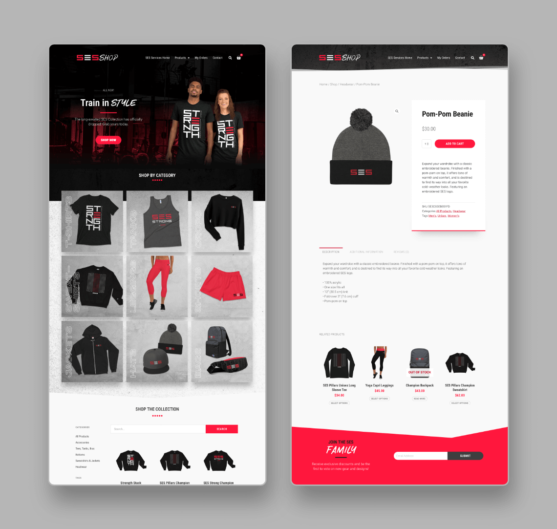 professional web design and ui design for premier athlete fitness and wellness personal trainer brand SES by freelance graphic designer Rick Martin