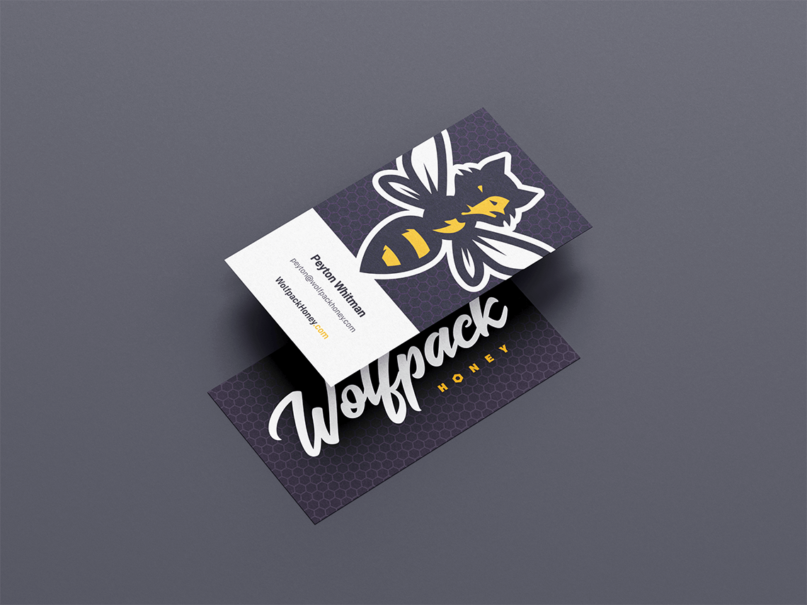 Creative professional business card design for dynamic bold modern local Ohio honey company Wolfpack Honey by freelance graphic designer and illustrator Rick Martin