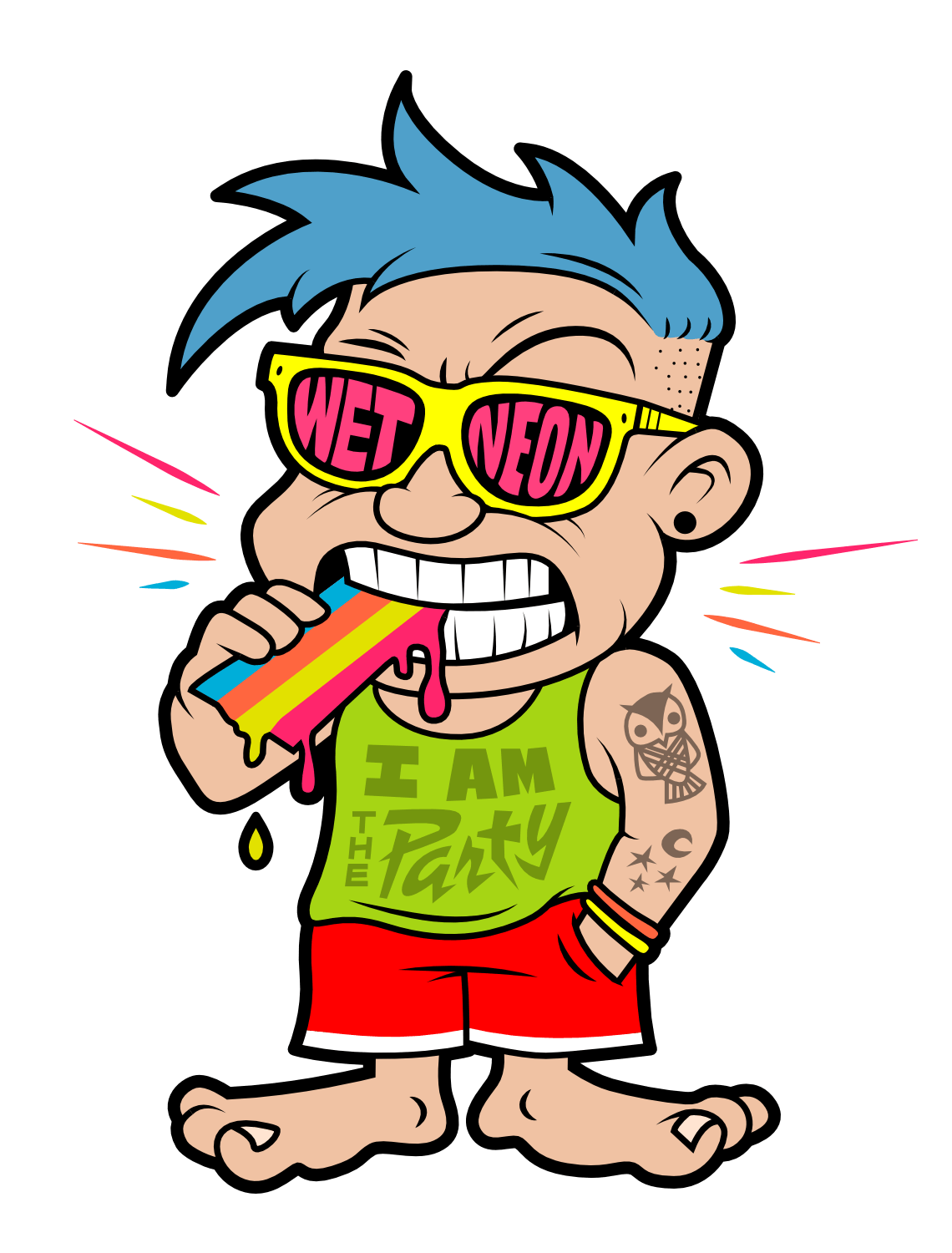 cartoon rave festival pool party character EDM music Eat Neon concert series mascot design by artist illustrator and designer Rick Martin