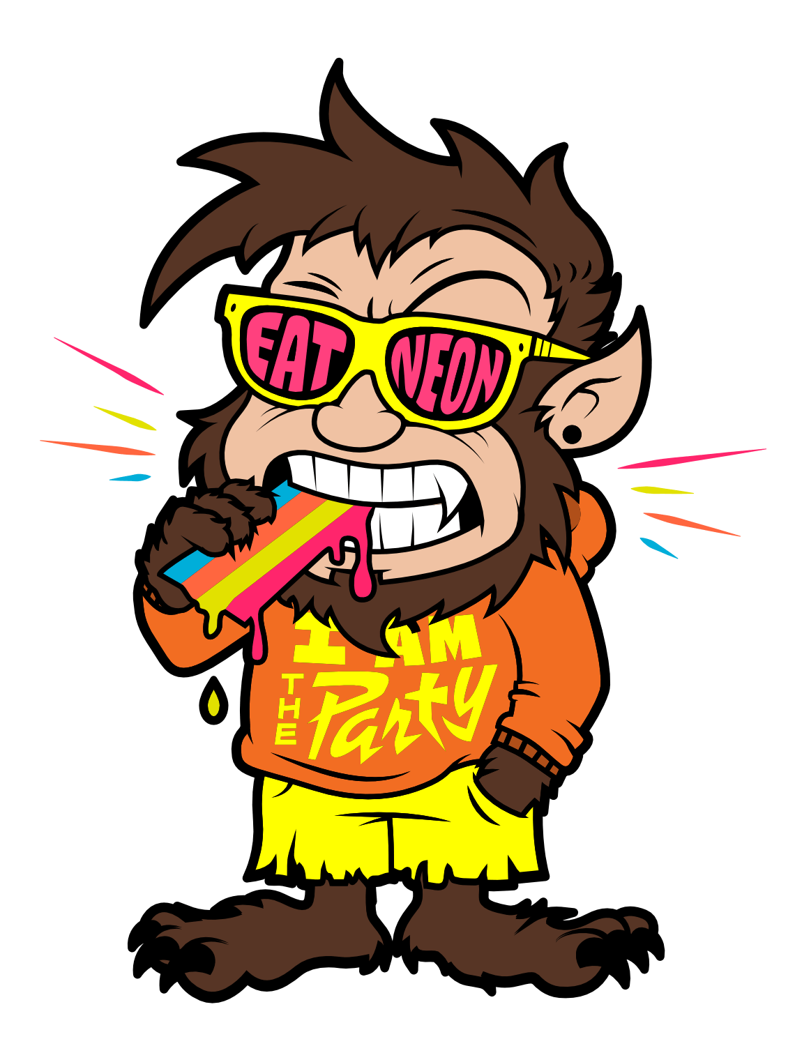 cartoon rave festival halloween party werewolf character EDM music Eat Neon concert series mascot design by artist illustrator and designer Rick Martin