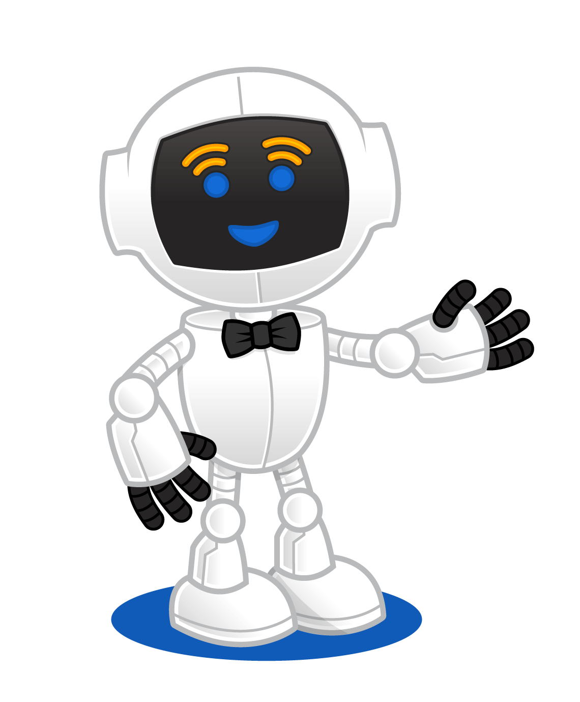 Cartoon robot concierge mascot design for technology company by artist illustrator and designer Rick Martin