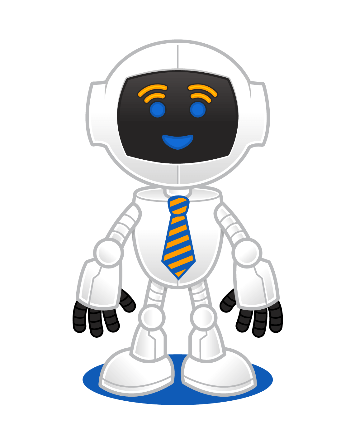 Cartoon robot concierge mascot design for technology company by artist illustrator and designer Rick Martin