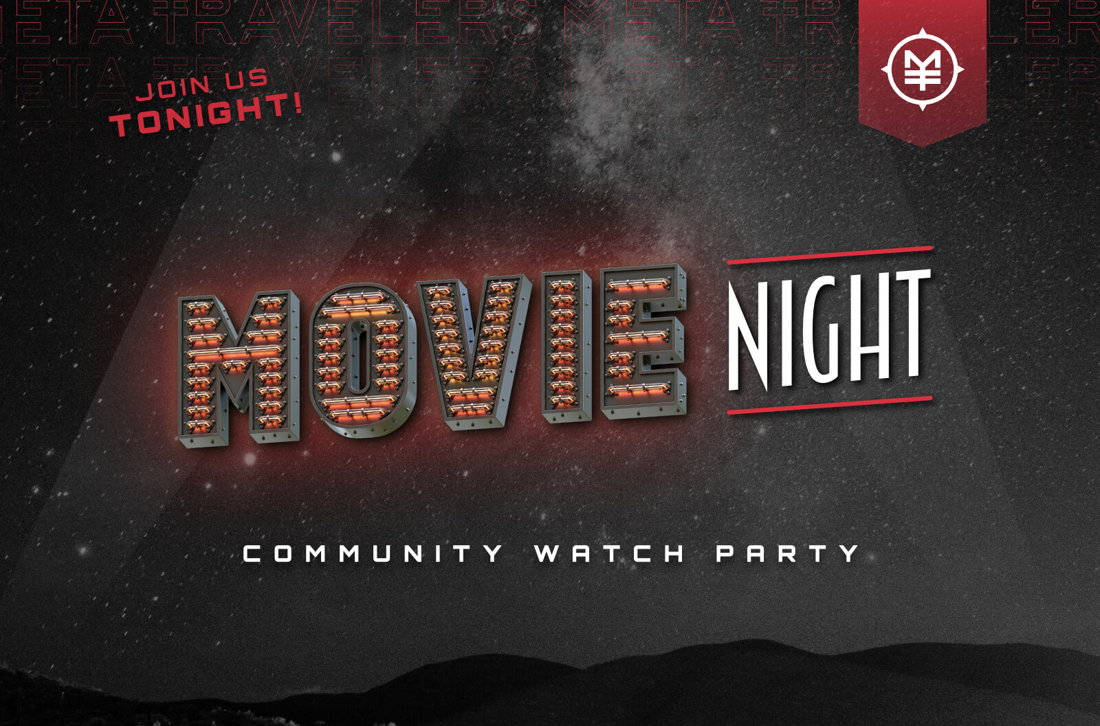 movie night flyer design featuring typography and logo design for sci-fi comic book action figure brand MetaTravelers by graphic designer Rick Martin