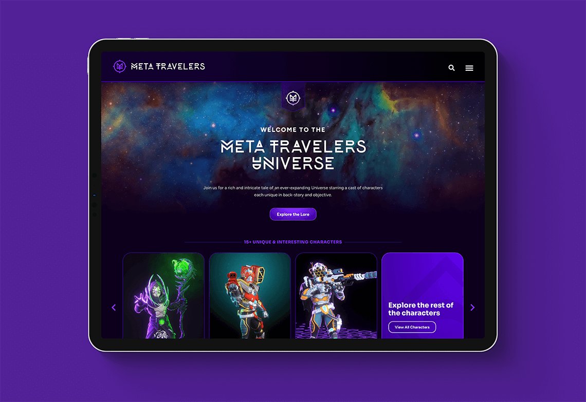 professional web design and ui design for sci-fi comic book action figure brand MetaTravelers by graphic designer Rick Martin