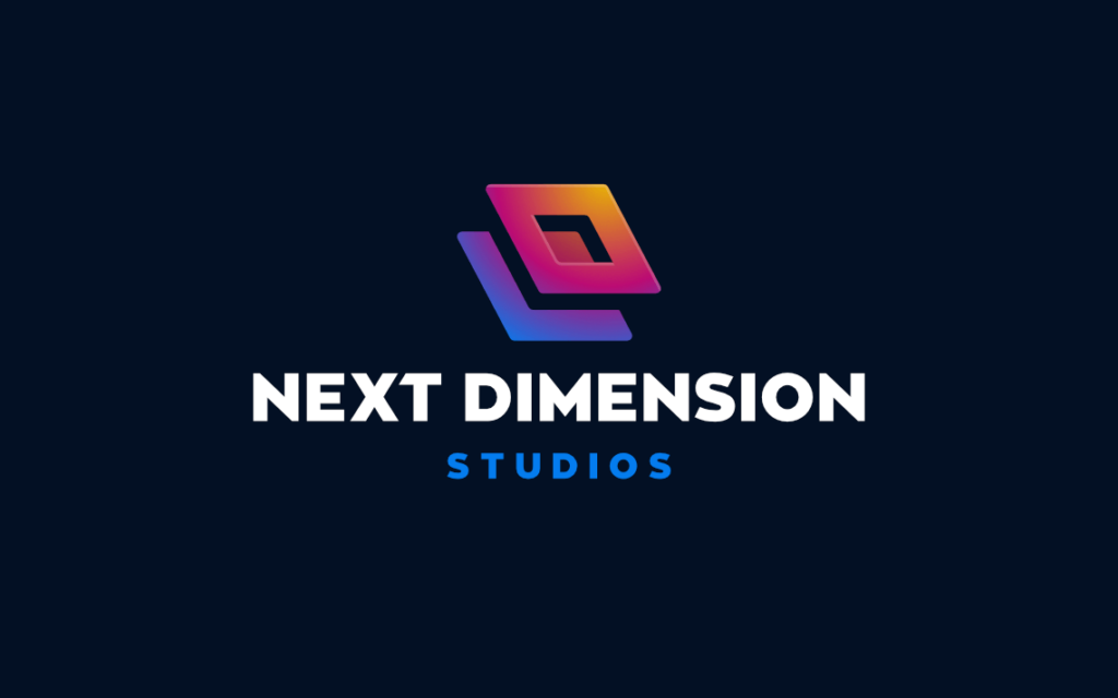 custom creative minimal symbolic brand mark logo design for event and multimedia company Next Dimension Studios by illustrator, artist and freelance graphic designer Rick Martin