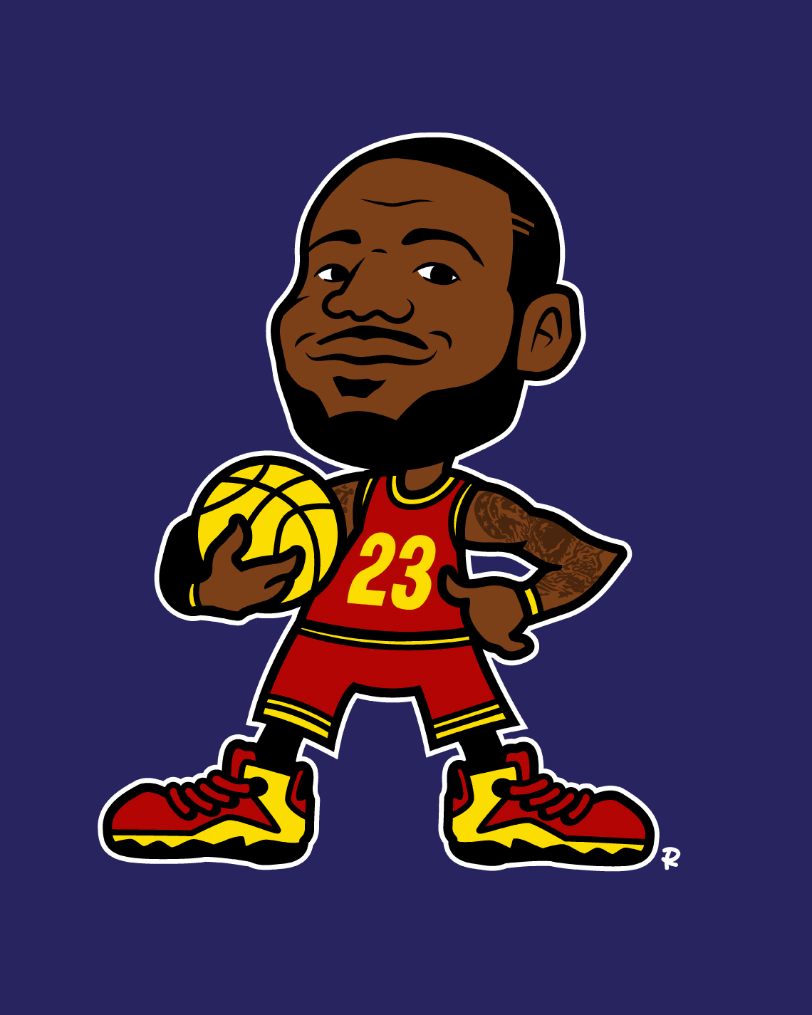 cartoon parody of Cleveland Cavalier basketball player LeBron James as Cleveland browns elf logo, drawn by artist Rick Martin