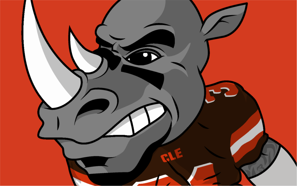 cartoon portrait of Cleveland browns football player Donte Whitner as a rhino character